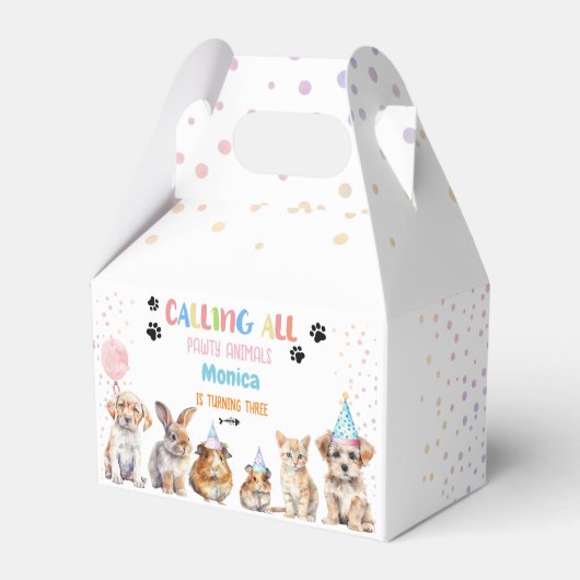 Oproep alle pawty dieren verjaardagsfeestje bedankdoosjes (Voorkant Zijde)