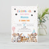 Oproep alle pawty dieren verjaardagsfeestje kaart (Staand voorkant)
