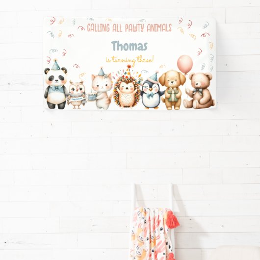 Oproep alle pawty dieren verjaardagsfeestje spandoek (Insitu)