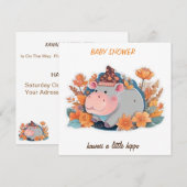 Oproep Kawaii Een beetje Hippo baby shower Kaart (Voorkant / Achterkant)