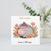 Oproep Kawaii Een beetje Hippo baby shower Kaart (Staand voorkant)