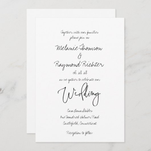 Oproep met handgeschreven bruiloft kaart (Voorkant / Achterkant)