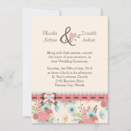 Oproep tot het huwelijk van ivoor, blauw en koraal kaart