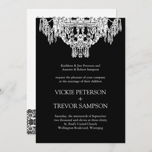 Oproep tot weddenschap van zwarte en witte luchter kaart (Voorkant / Achterkant)