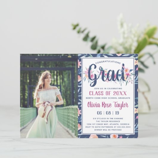 Oproep van de Graduation Party, Floral Kaart (Staand voorkant)