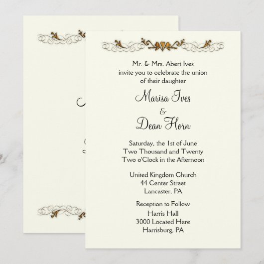 Oproepen van ivoren bruiloft kaart (Voorkant / Achterkant)