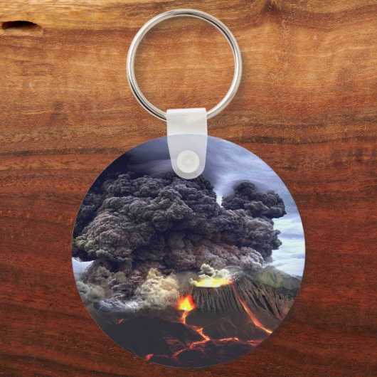 Opruiende vulkaan in de bergen sleutelhanger (Voorkant)