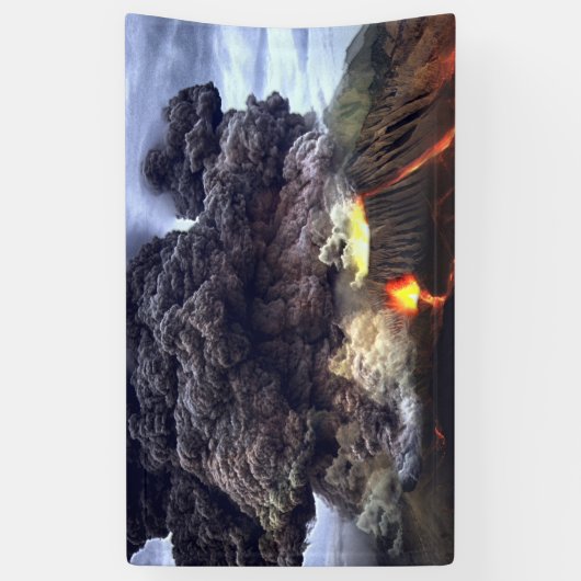 Opruiende vulkaan in de bergen spandoek (Verticaal)
