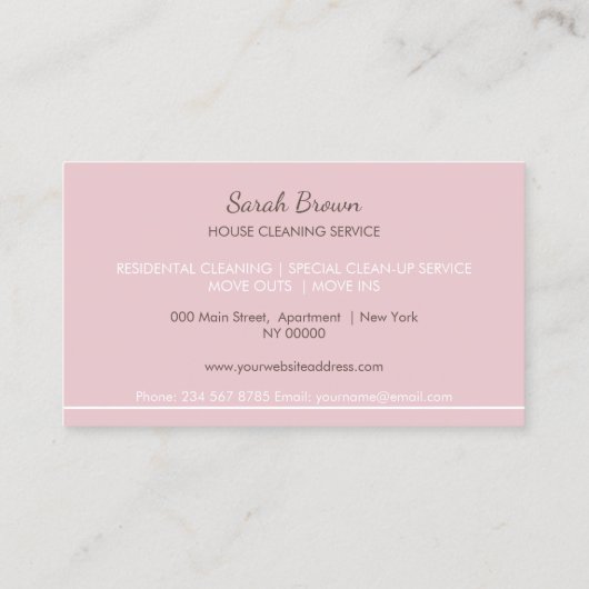 Opschonen van het roze Benoemingspunt Herinnerings Visitekaartje (Achterkant)