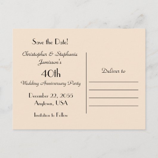 Opslaan Datum 40th Wedding Jubileum Aankondiging (Achterkant)