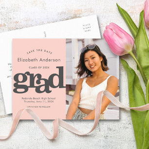 Opslaan datum blush roze afstuderen foto typografi uitnodiging briefkaart