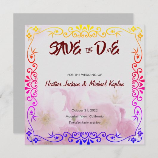 Opslaan Datum Bruiloft Professioneel Bloemen Patro Save The Date (Voorkant / Achterkant)