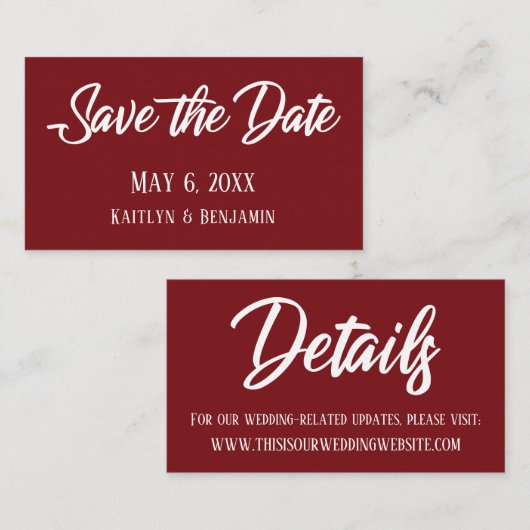 Opslaan van datum- en trouwgegevens, diep rood visitekaartje (Voorkant / Achterkant)