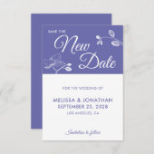 Opslaan van New Date bruiloft uitstel floral paars (Voorkant / Achterkant)