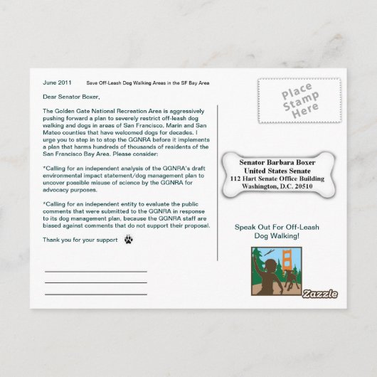 Opslaan van off-Leash Dog Walking Senator Boxer Briefkaart (Achterkant)