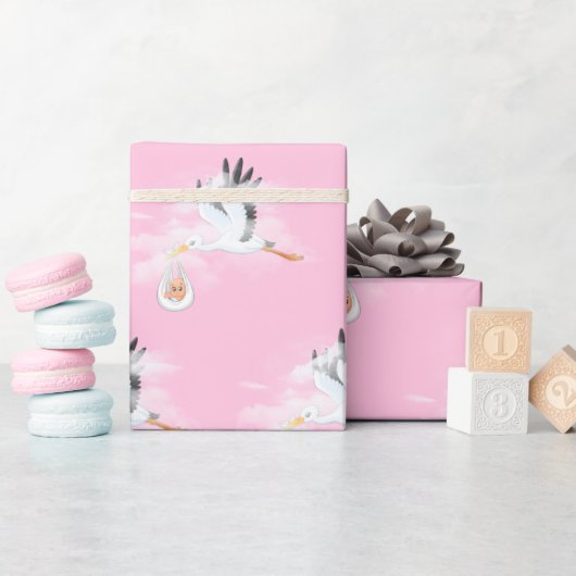 Opslag en Baby op Roze Cadeaupapier (Baby Shower)