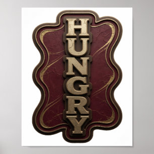 Opslag in goud HUNGRIG 3D-tekstkunst Poster