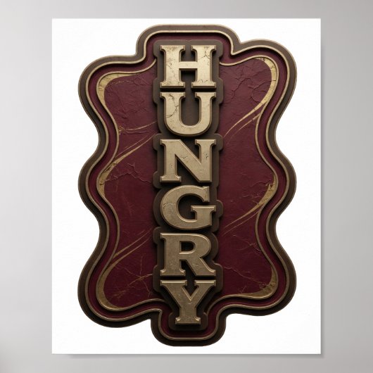 Opslag in goud HUNGRIG 3D-tekstkunst Poster (Voorkant)