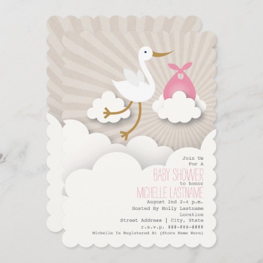 Opslag in het Baby shower wolken - Roze Kaart (Voorkant / Achterkant)