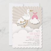 Opslag in het Baby shower wolken - Roze Kaart (Voorkant)