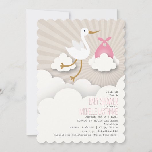Opslag in het Baby shower wolken - Roze Kaart (Voorkant)