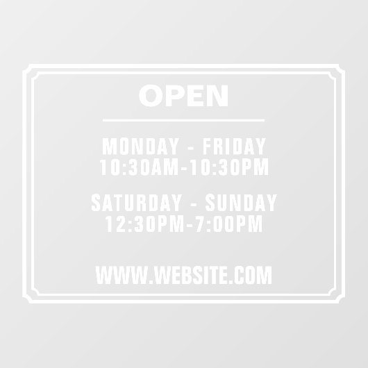 Opslag uren van verrichting Website Transparant Raamsticker (Vel)