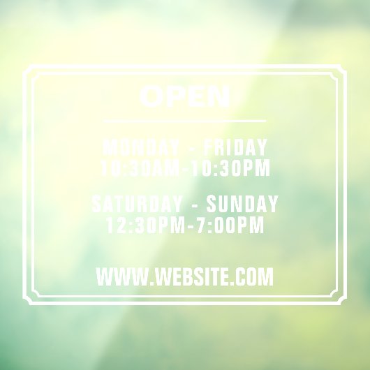 Opslag uren van verrichting Website Transparant Raamsticker (Vel 3)