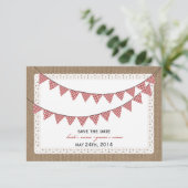 Opslagdatum Burlap geïnspireerd Red Gingham Buntin Save The Date (Staand voorkant)