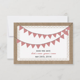 Opslagdatum Burlap geïnspireerd Red Gingham Buntin Save The Date
