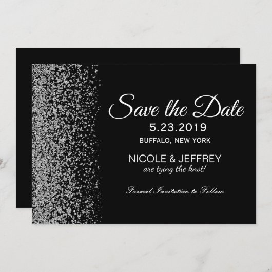 Opslagdatum Elegant Black & White Diamond Weddensc Save The Date (Voorkant / Achterkant)