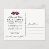 Opslagdatum Halloween Skeletons Paars Briefkaart (Achterkant)