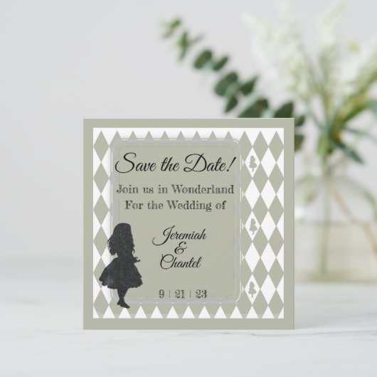 Opslagdatum Kraft Rustic Alice Wonderland Aankondiging (Staand voorkant)