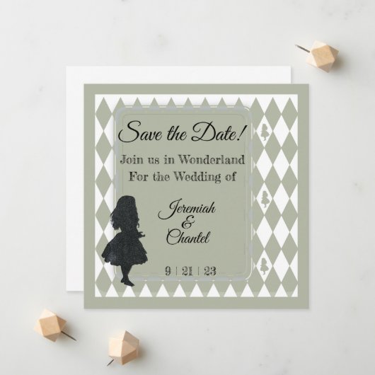 Opslagdatum Kraft Rustic Alice Wonderland Aankondiging (Voorkant / Achterkant in situ)