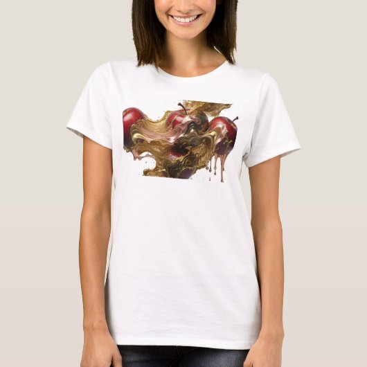 Opslagende Rode Abstracte Appel Mode Print T-shirt (Voorkant)