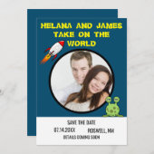 Opslagkaart voor sciencefiction-raketvlucht 'Save  Save The Date (Voorkant / Achterkant)