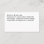 Opslagservices voor vrachtcontainers visitekaartje (Achterkant)