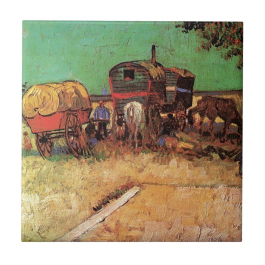 Opsluiting van zigeuners met caravans, Van Gogh Tegeltje (Voorkant)