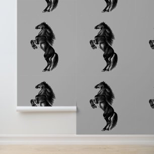 Opstaand zwart wild paard behang
