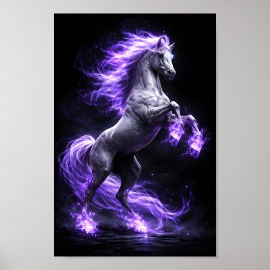 Opstaande hengst met etherische paarse vlammenmane poster (Voorkant)