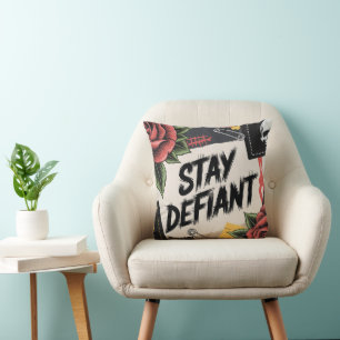 Opstandig ontwerp: "Blijf uitdagend" punk-slogan Kussen