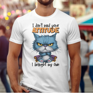 opstandige blauwe katachtige met opstandige woorde t-shirt