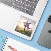 Opstanding Dawn – Christelijke Pasen Kunst Vierkan Sticker (Laptop met iPhone)