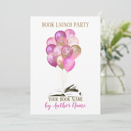 Opstarten van een roze gouden ballonboekje kaart (Staand voorkant)