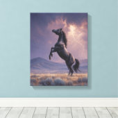 Opstekend zwart paard Onweersstorm Kunst Canvas Afdruk (Insitu (Houten vloer))