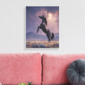 Opstekend zwart paard Onweersstorm Kunst Canvas Afdruk (Insitu (Woonkamer))