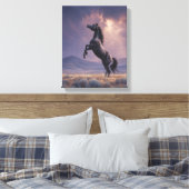Opstekend zwart paard Onweersstorm Kunst Canvas Afdruk (Insitu (Slaapkamer))