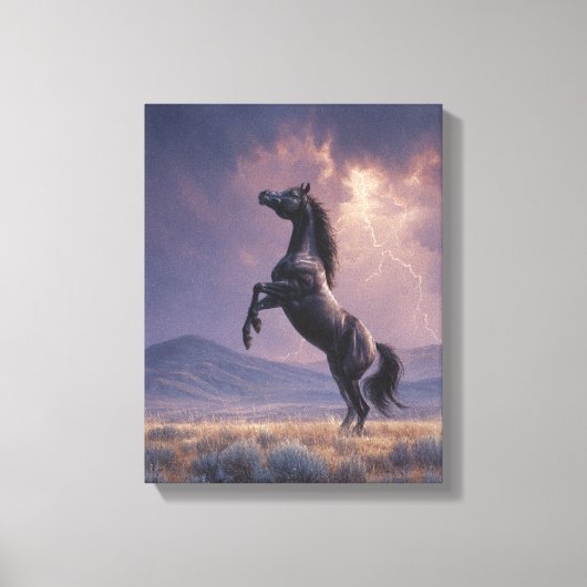 Opstekend zwart paard Onweersstorm Kunst Canvas Afdruk (Voorkant)