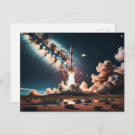 Opstijgen van raketschip briefkaart (Voorkant / Achterkant)