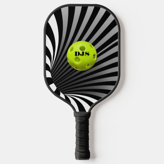 Optical Illusion Black, White Striped Pickleball Paddle (Voorkant)
