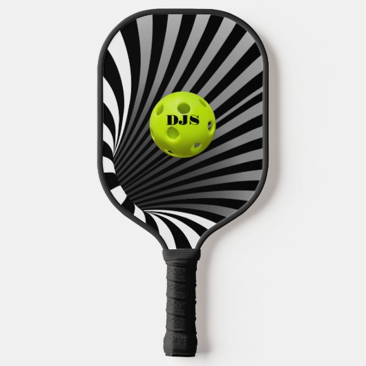 Optical Illusion Black, White Striped Pickleball Paddle (Achterkant)